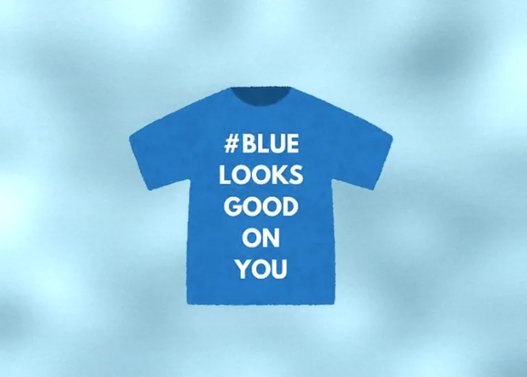 Blue t-shirt graphic reading #Blue Looks Good on You for MEF’s Annual Fund Drive