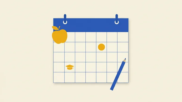 Illustration of a spiral planner with a few dates circled in amber and a star marking one day